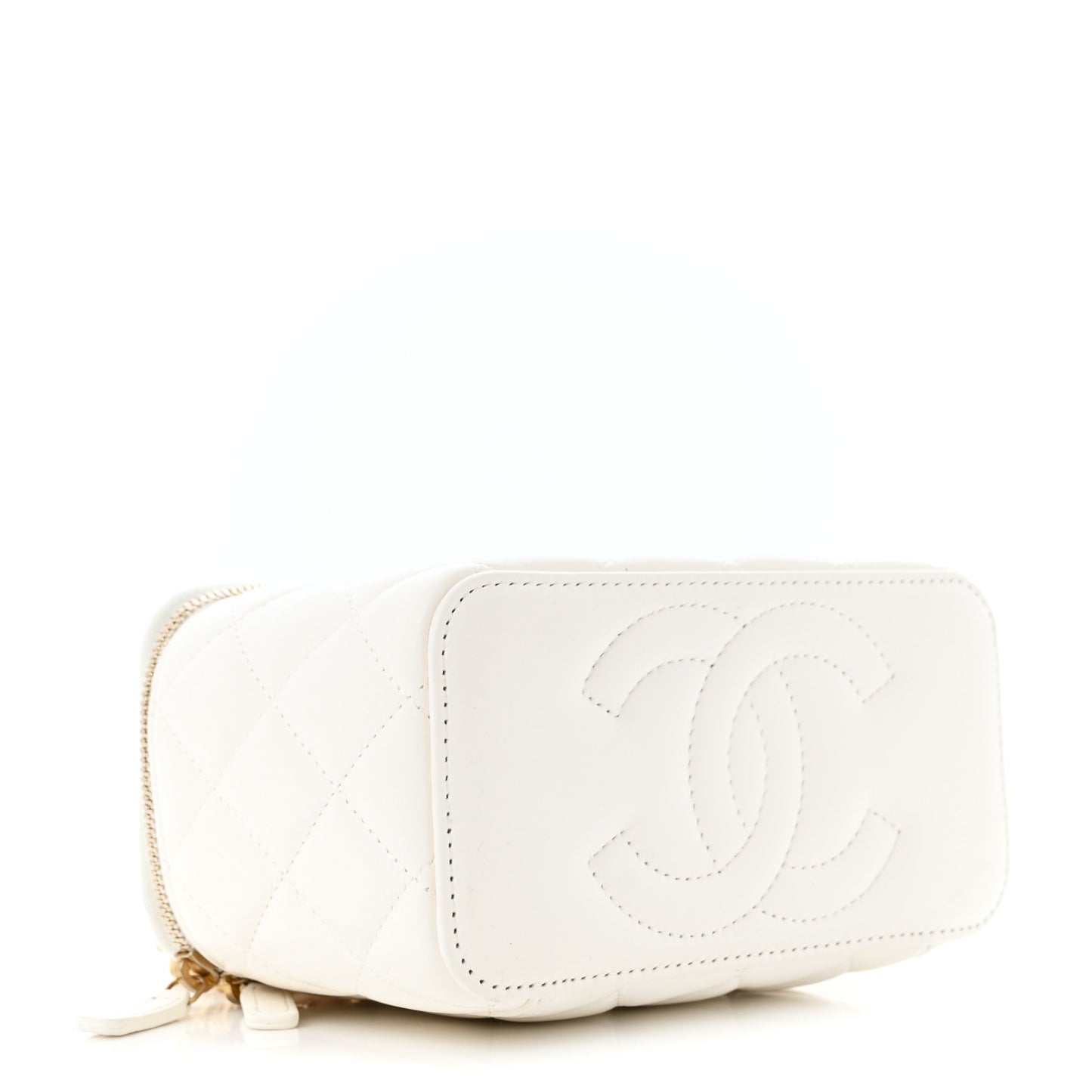 Lambskin Enamel Quilted Logo Small Vanity Case With Chain White