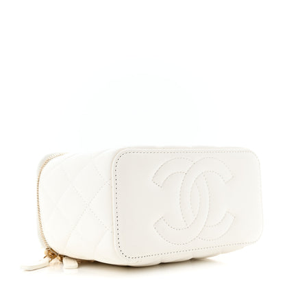 Chanel Lambskin Enamel Quilted Logo Small Vanity Case With Chain White 4 of 10