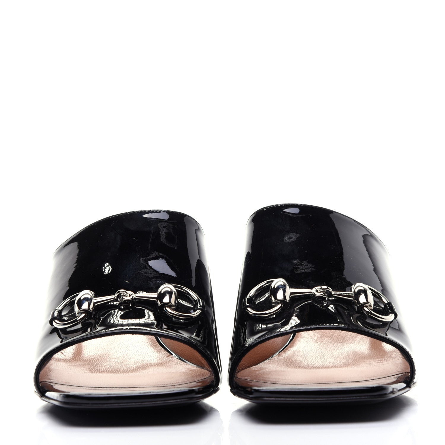 Gucci Patent Lexi Horsebit Mid-Heel Slide Sandals 40 Black 2 of 11