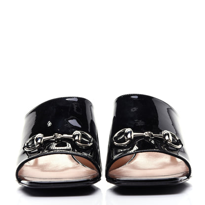 Gucci Patent Lexi Horsebit Mid-Heel Slide Sandals 40 Black 2 of 11