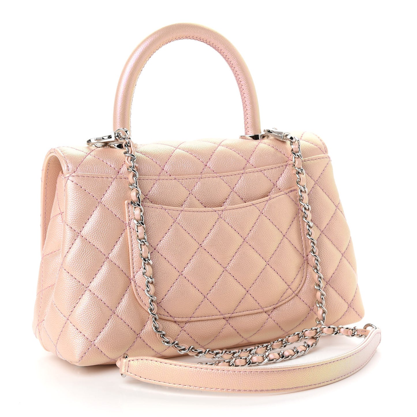 Iridescent Caviar Quilted Mini Coco Handle Flap Pink
