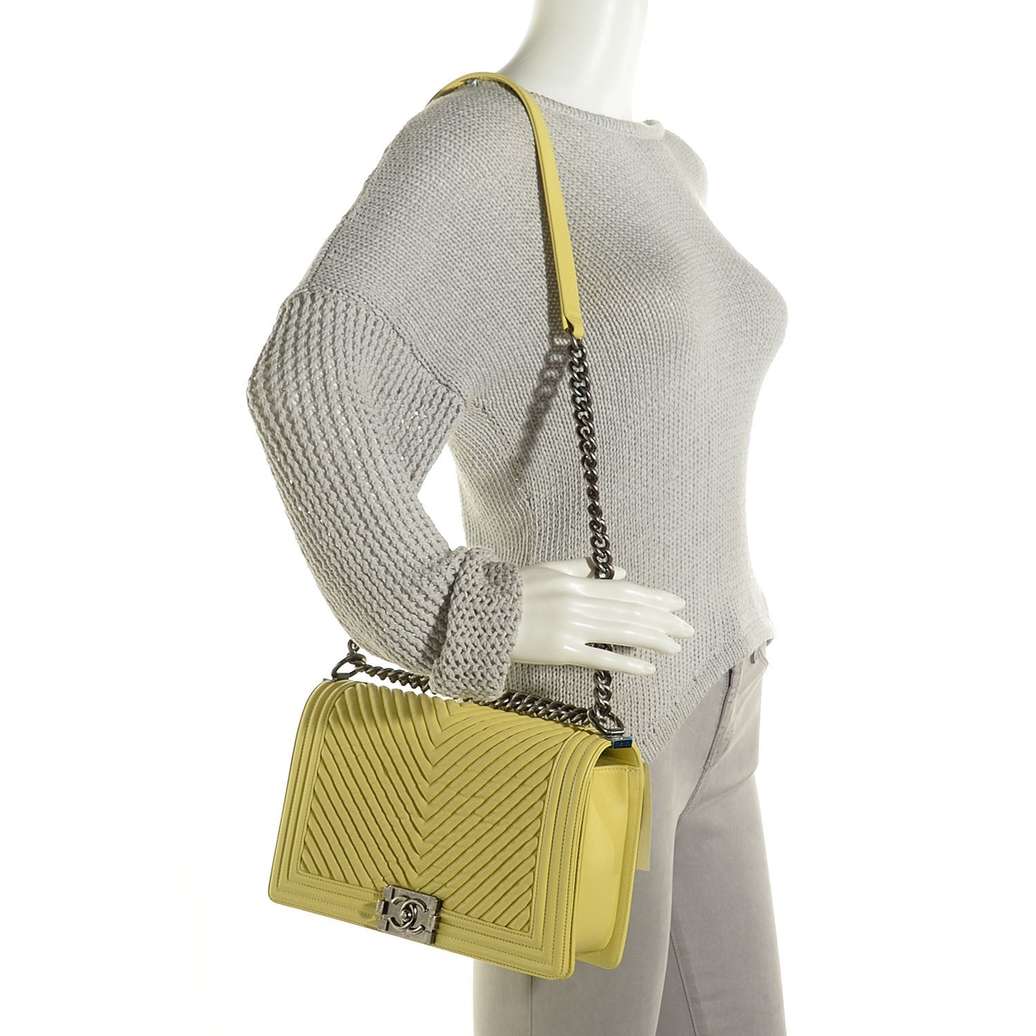 Chanel Wrinkled Lambskin Chevron New Medium Boy Flap Yellow 2 of 10