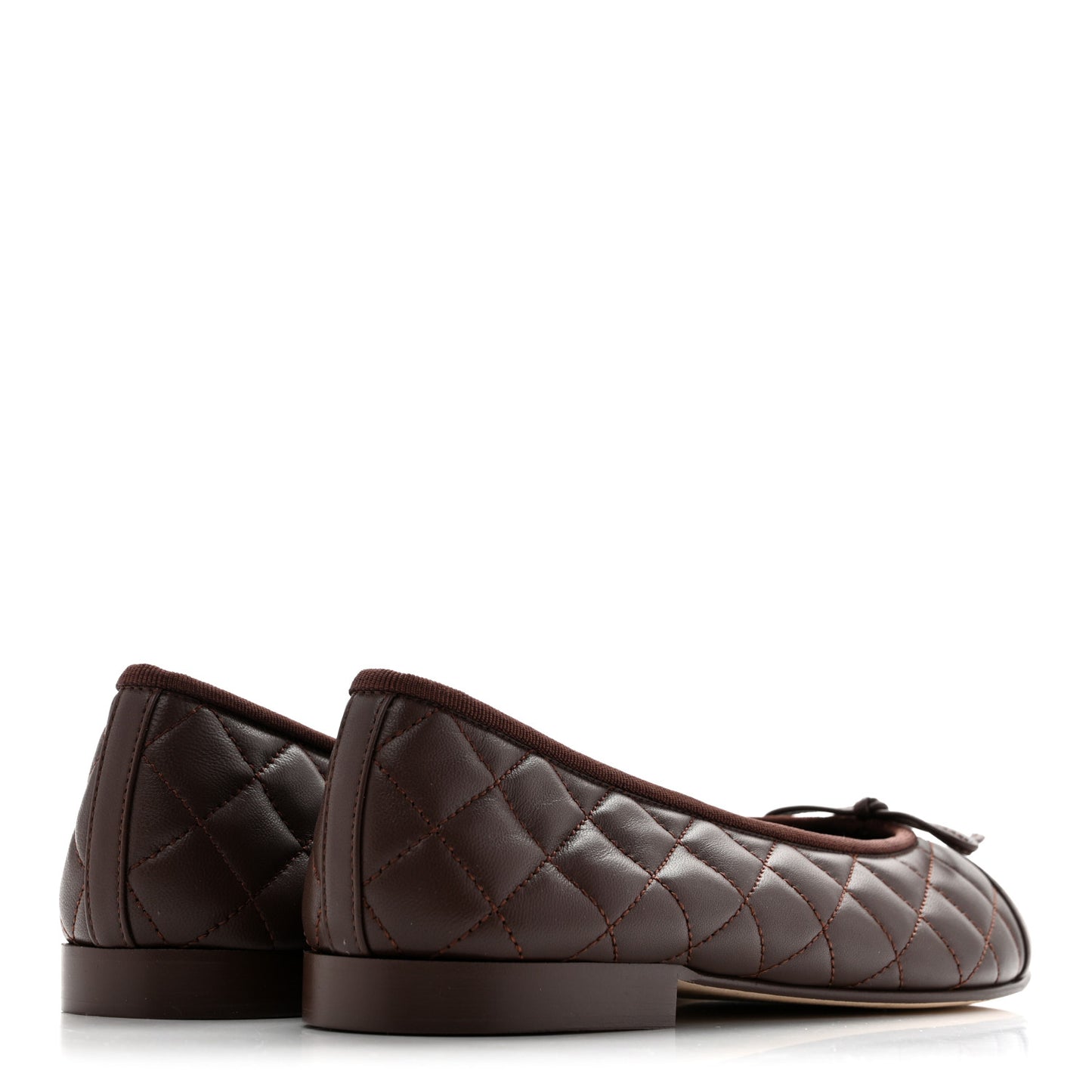 Lambskin Quilted CC Cap Toe Ballerina Flats 39.5 Chocolate