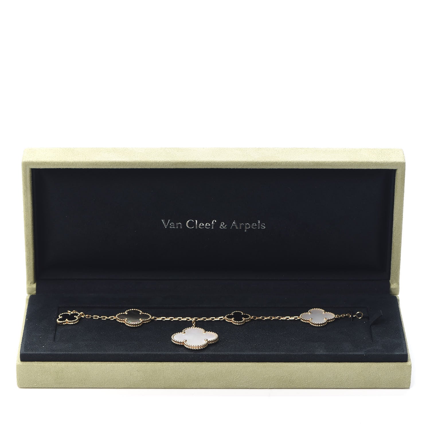 Van Cleef & Arpels 18K Yellow Gold Grey Mother of Pearl Black Onyx 5 Motifs Magic Alhambra Bracelet 6 of 6