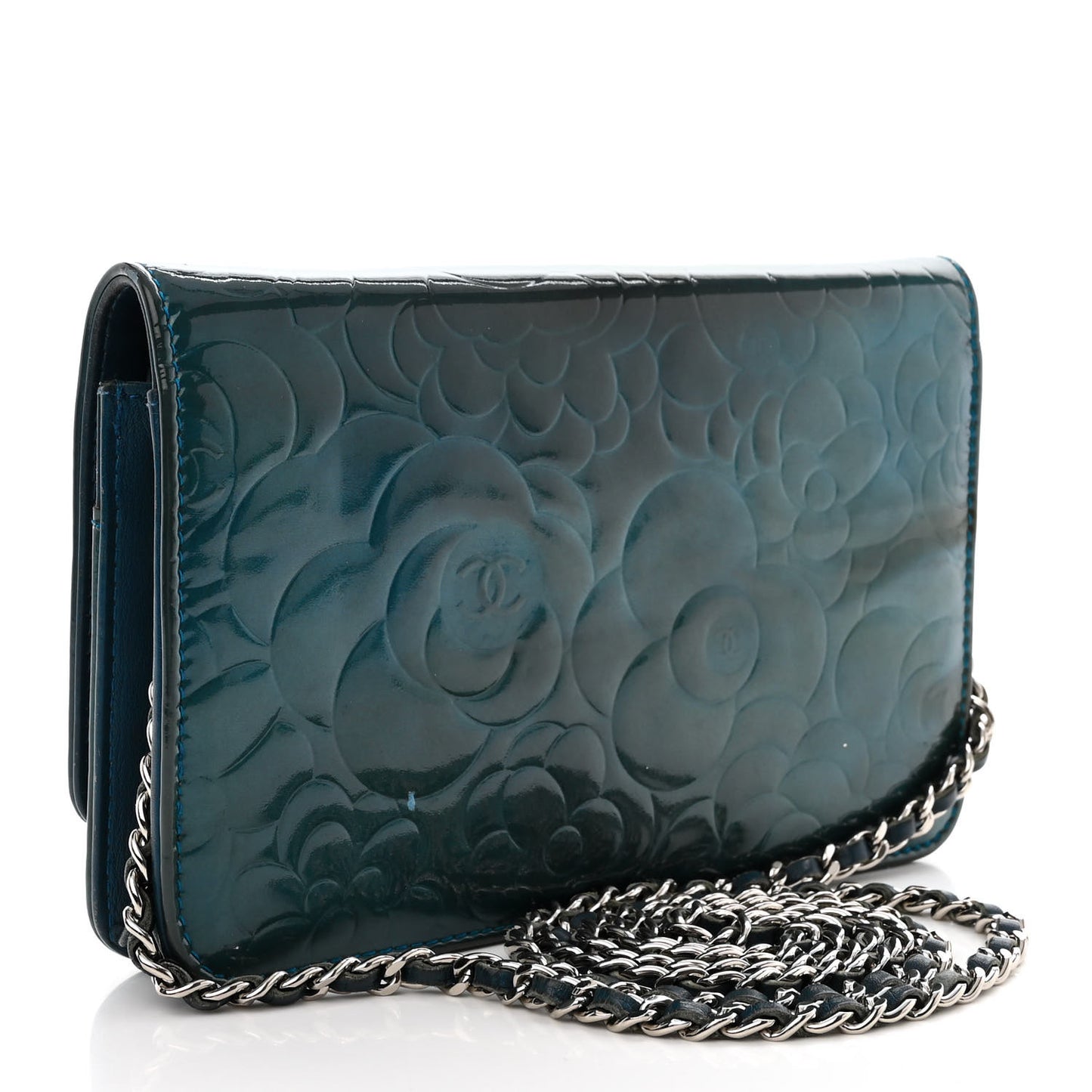 Patent Camellia Wallet on Chain WOC Royal Blue