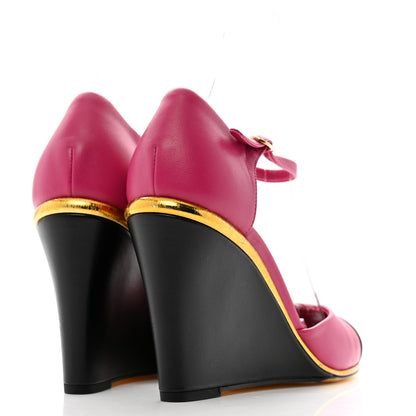 Chanel Lambskin Cap Toe Open Wedge 37.5 Fuchsia Black 5 of 11