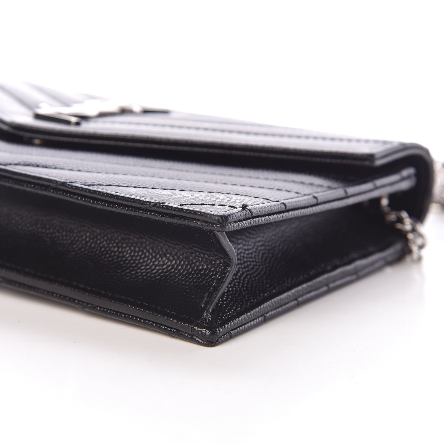 Saint Laurent Grain De Poudre Matelasse Chevron Monogram Envelope Chain Wallet Black 9 of 13