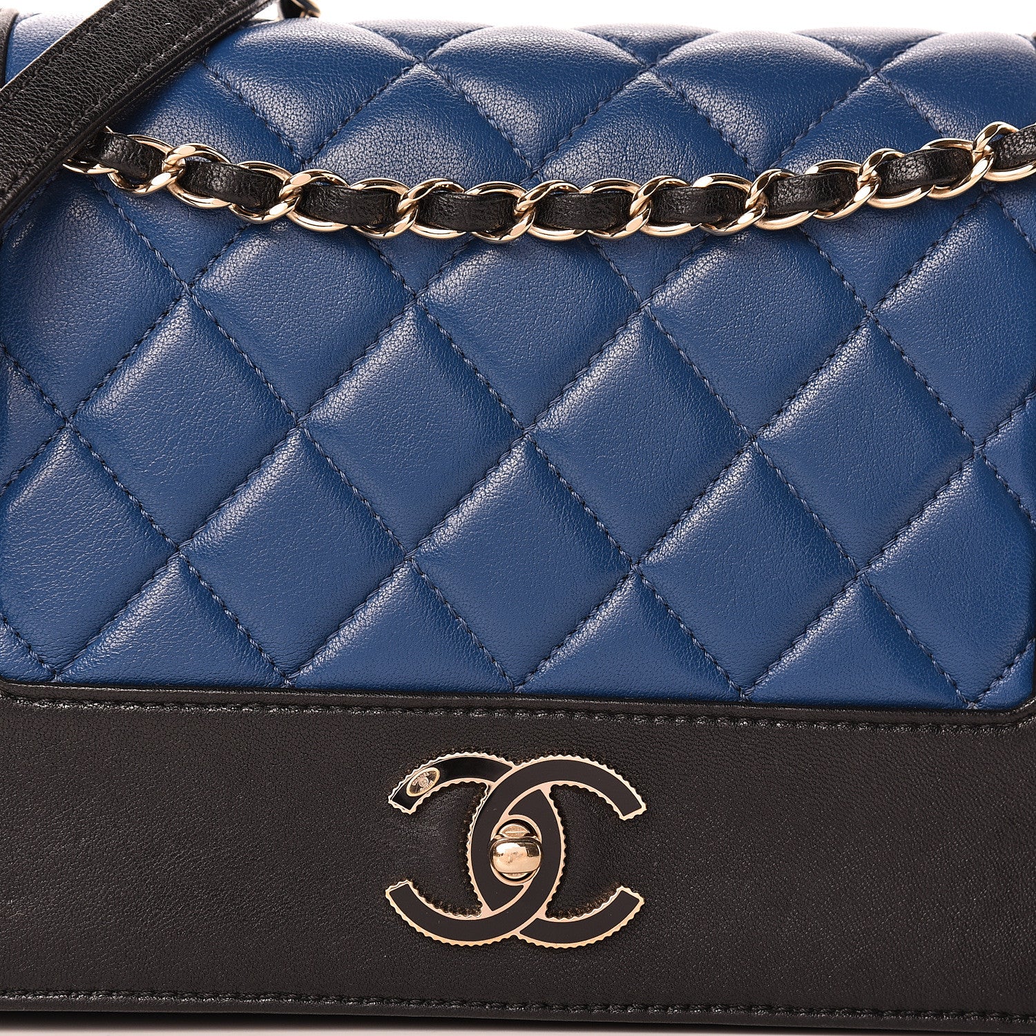 Chanel Sheepskin Quilted Vintage Mademoiselle Flap Blue Black 8 of 19