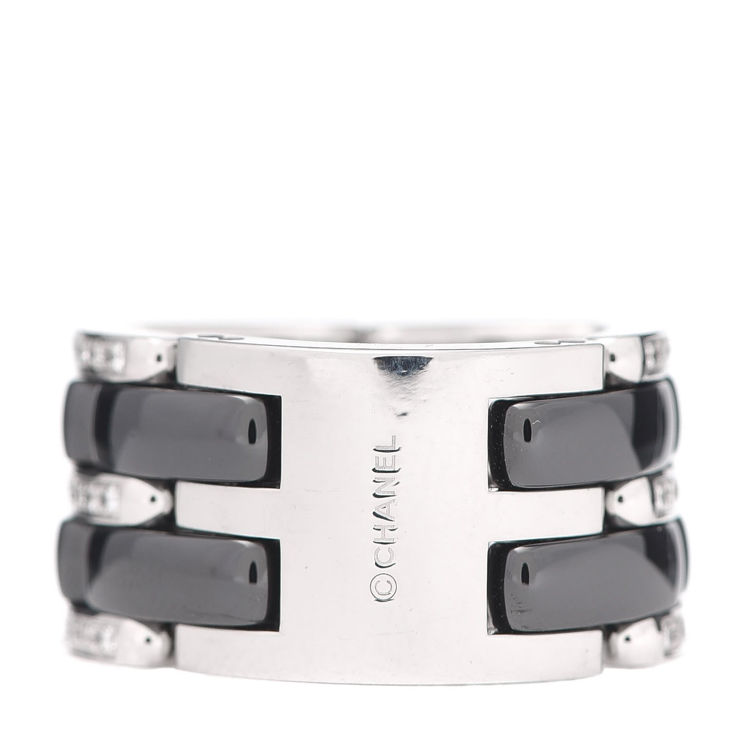 Chanel 18K White Gold Black Ceramic Diamond Large Ultra Ring 51 5.75 3 of 6