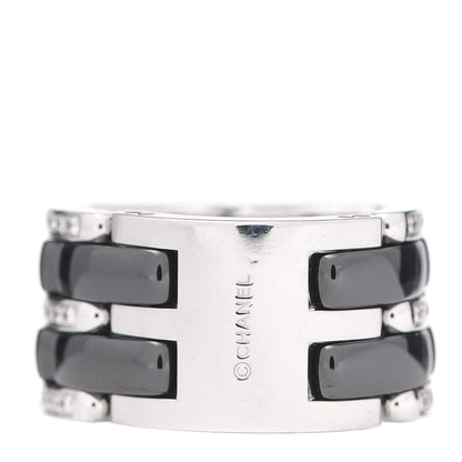 Chanel 18K White Gold Black Ceramic Diamond Large Ultra Ring 51 5.75 3 of 6