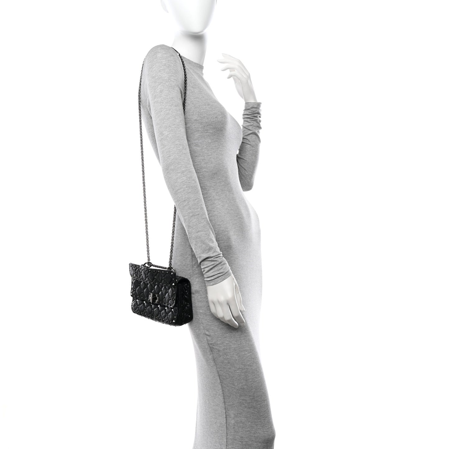 Craquele Nappa Small Rockstud Spike Shoulder Bag Black