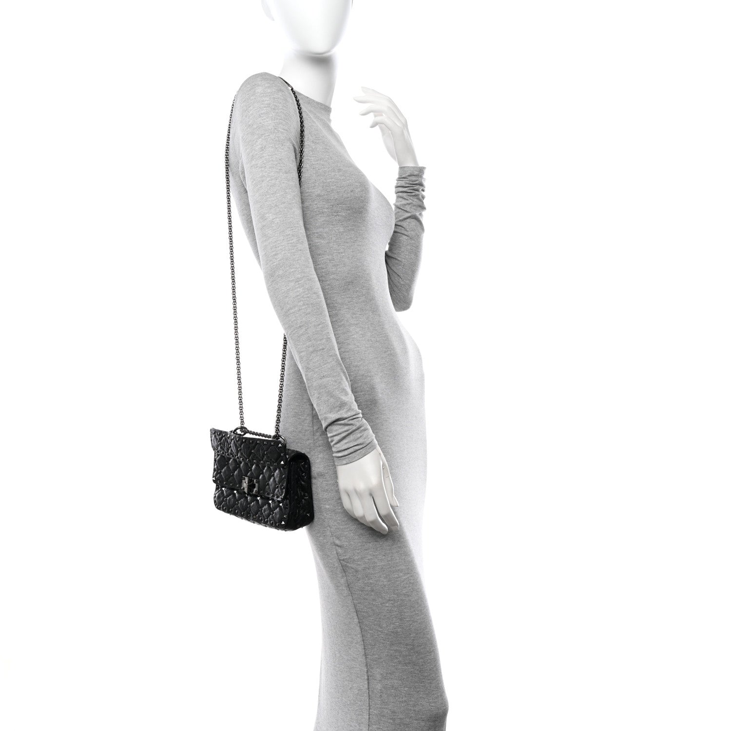 Valentino Garavani Craquele Nappa Small Rockstud Spike Shoulder Bag Black 2 of 12