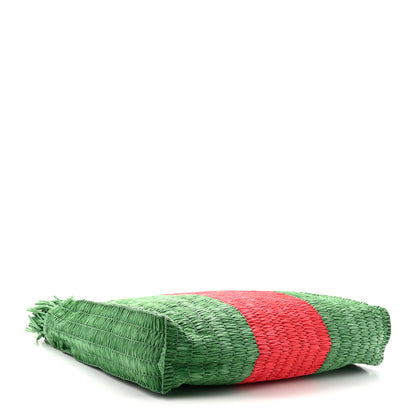 Gucci Raffia Linen Web Cestino Tote Bag Red Green 4 of 10