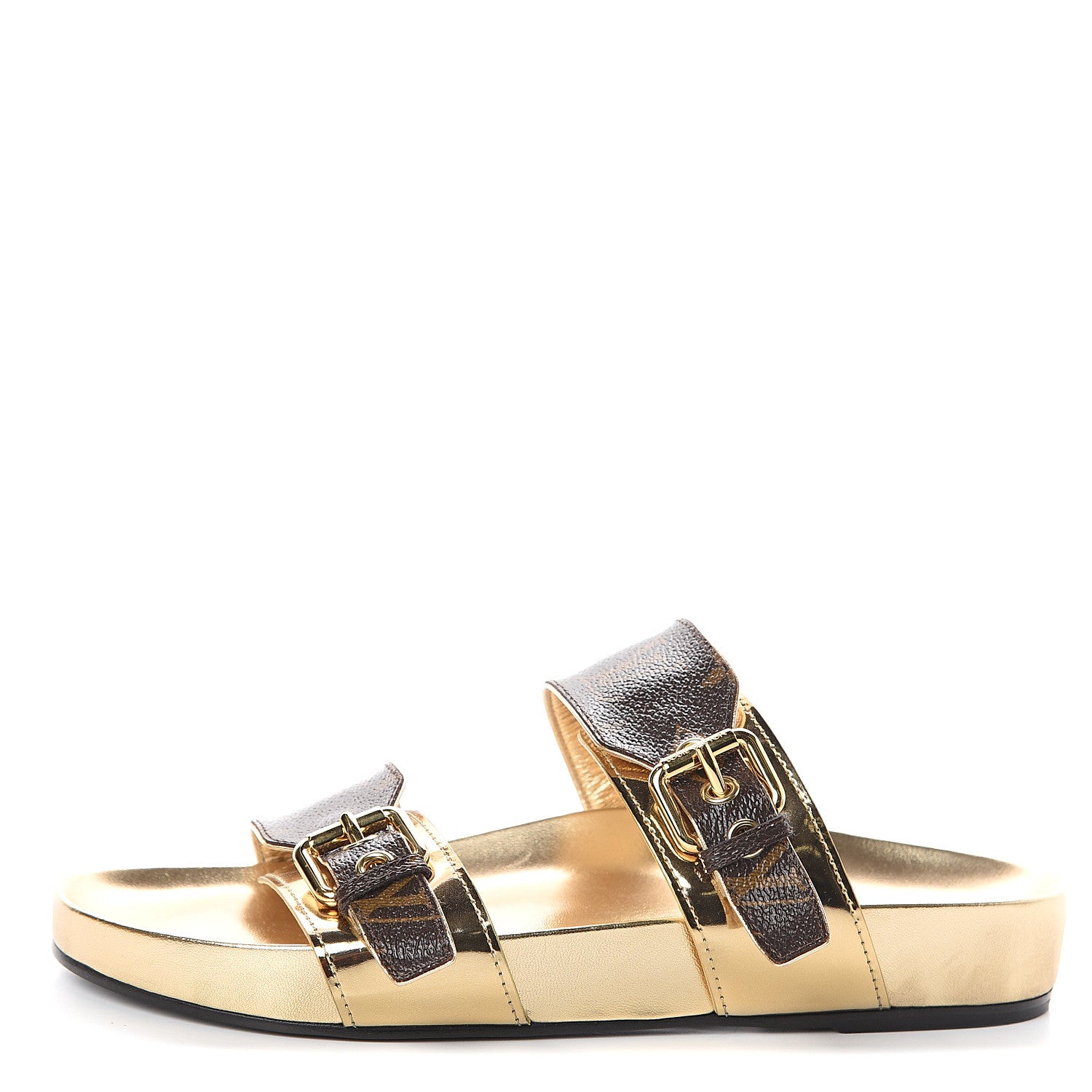 Louis Vuitton Metallic Calfskin Patent Monogram Bom Dia Mule Sandals 37.5 Gold 1 of 7