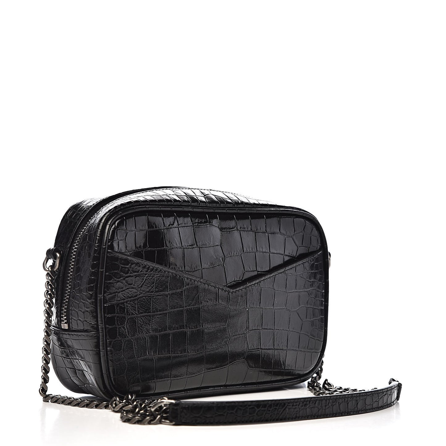 Calfskin Crocodile Embossed Monogram Mini Lou Camera Bag Black