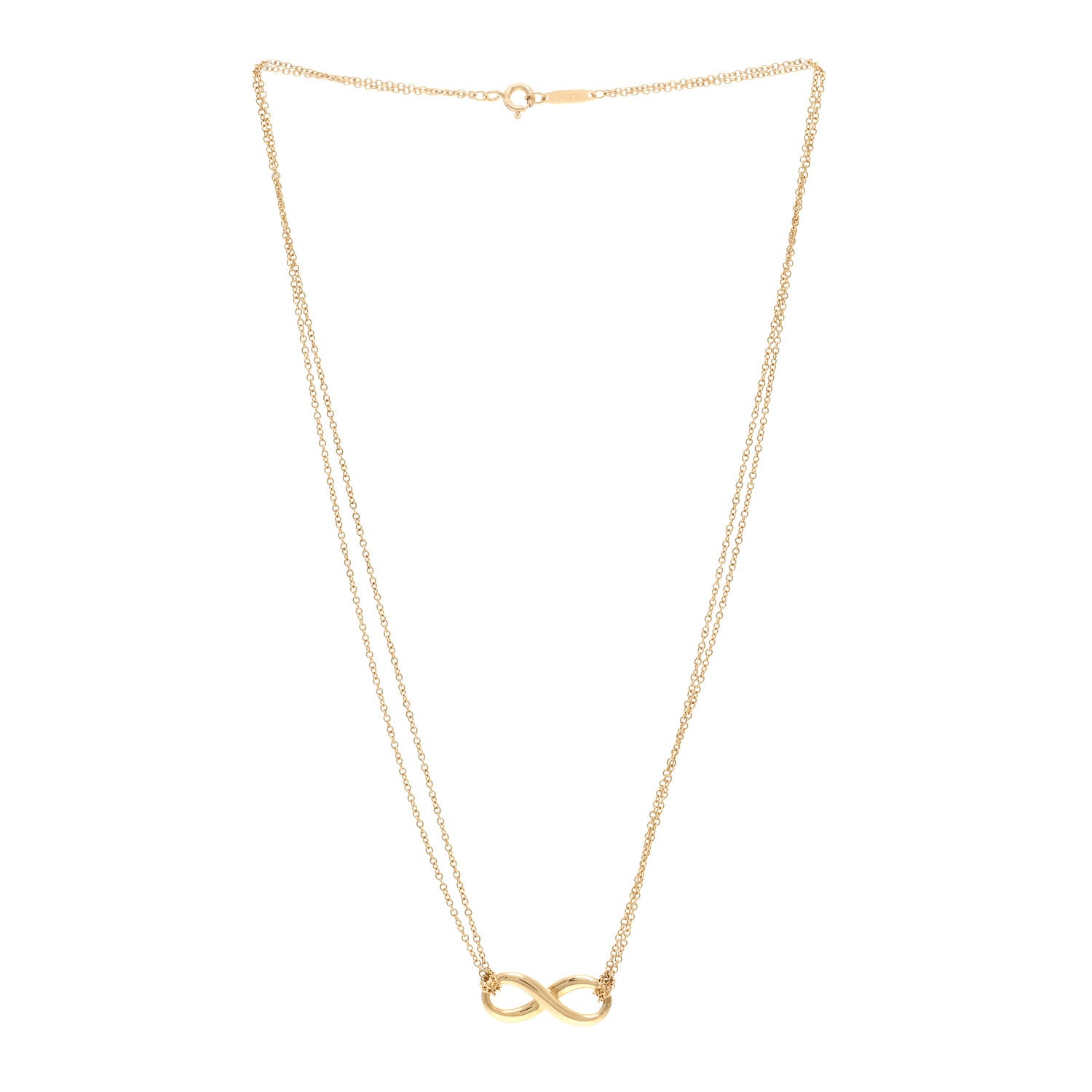 Tiffany 18K Yellow Gold Infinity Double Chain Pendant Necklace 3 of 4