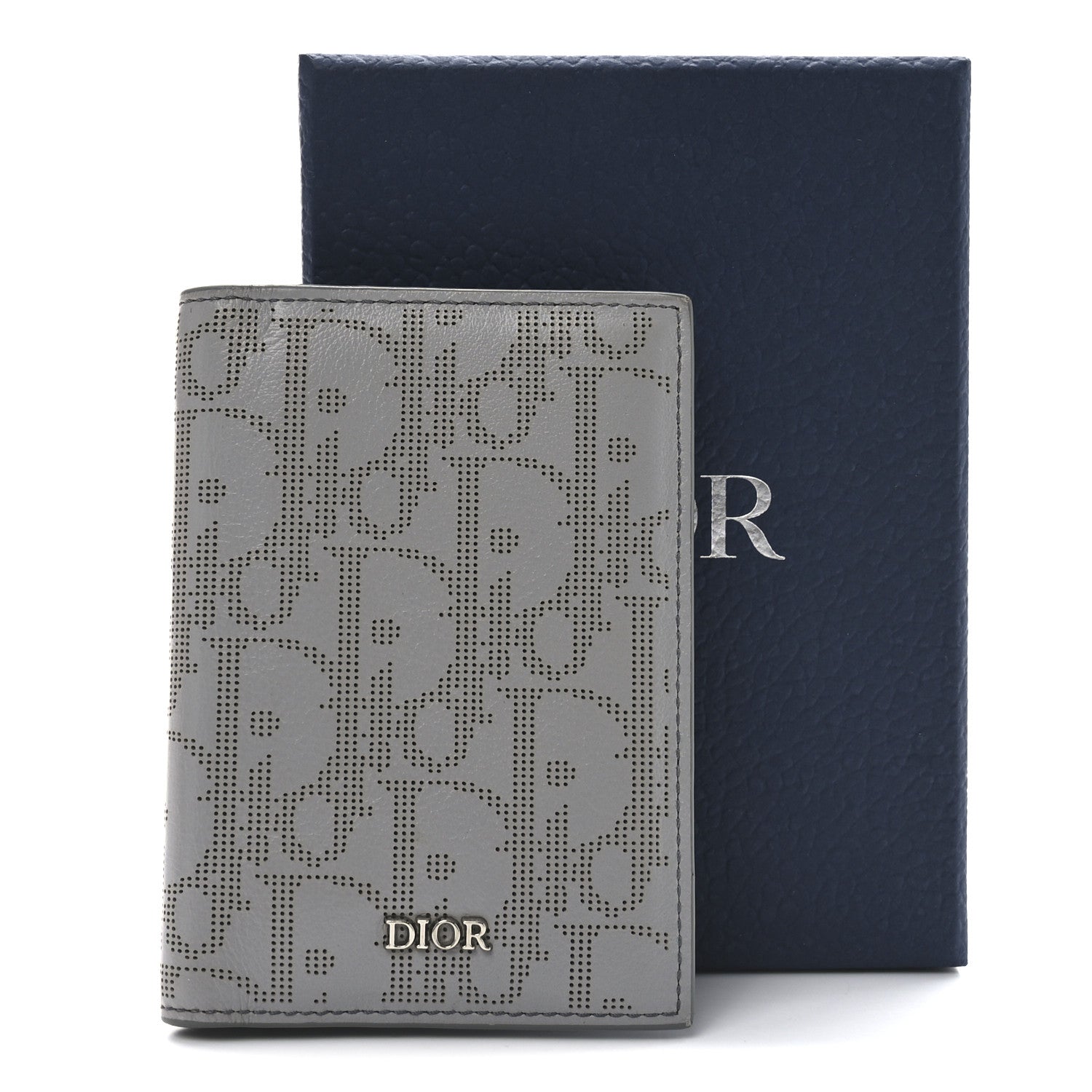 Christian Dior Calfskin Perforated Oblique Bi-Fold Card Holder Grey 7 of 7