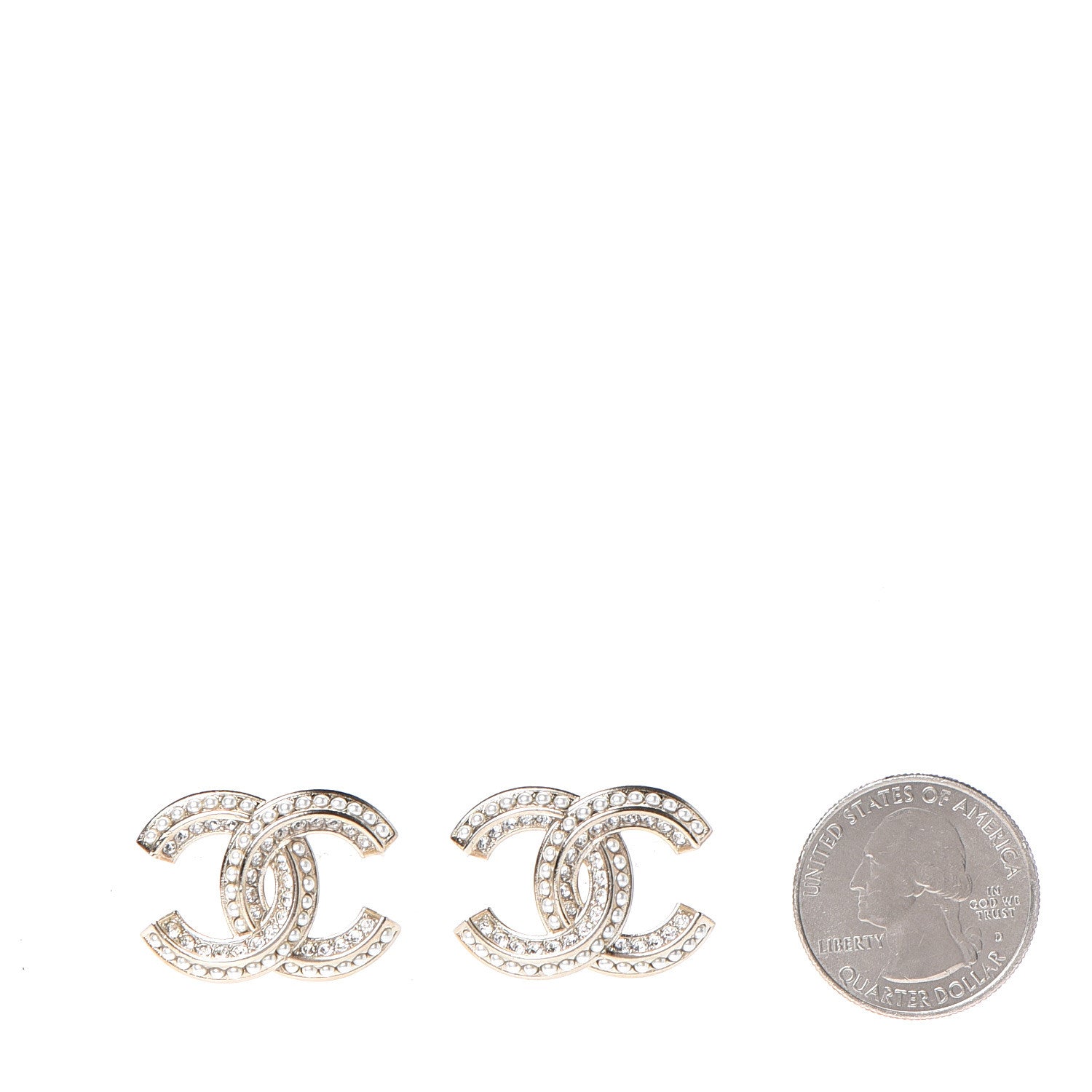 Chanel Crystal Pearl CC Earrings Light Gold 2 of 5