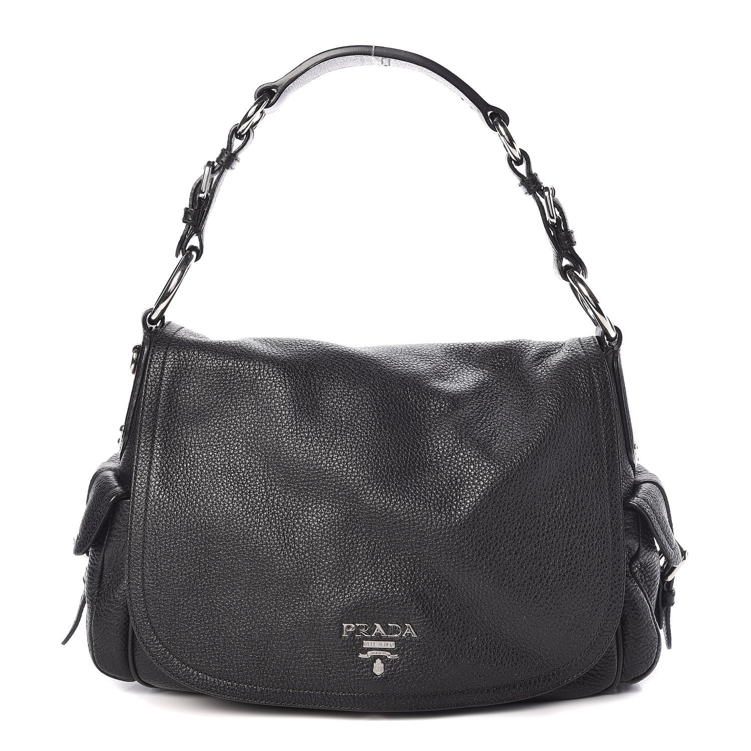 Prada Vitello Daino Shoulder Flap Bag Black 1 of 10
