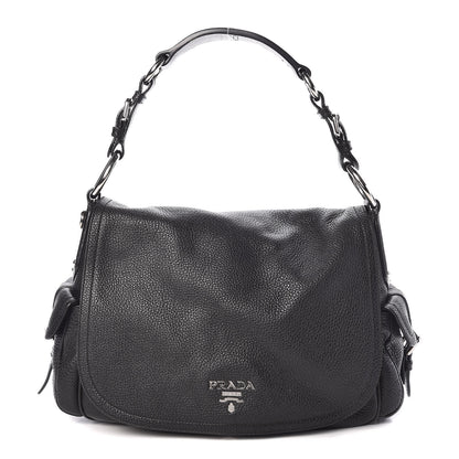 Prada Vitello Daino Shoulder Flap Bag Black 1 of 10