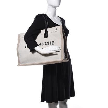 Saint Laurent Linen Calfskin Rive Gauche Tote Optic White 2 of 8