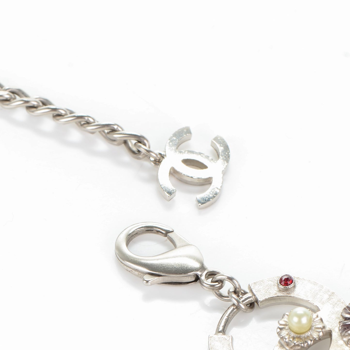 Crystal Enamel Pearl Flower CC Belt Silver