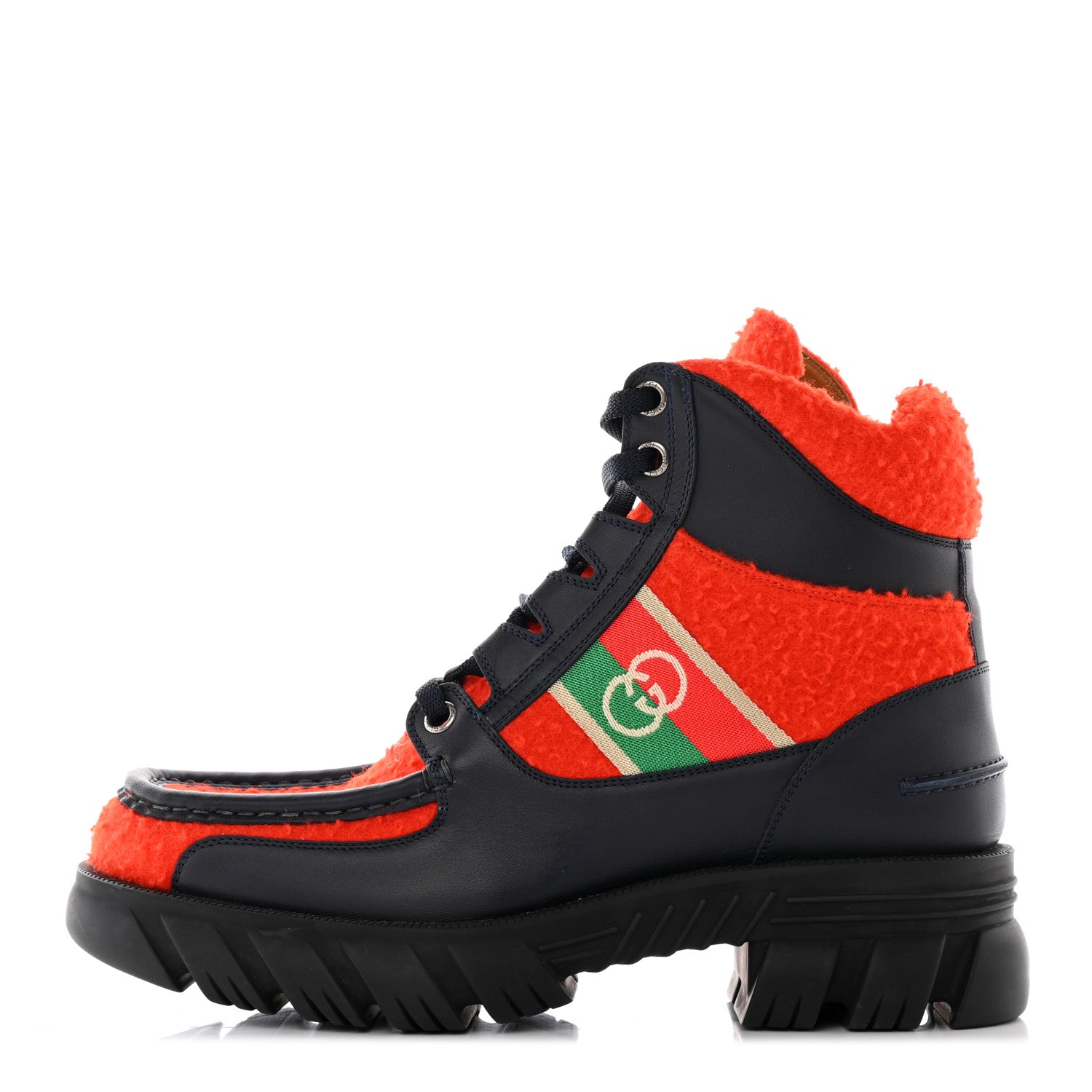 Gucci Casy Wool Quebec Calfskin Web Mens Interlocking G Lace Up Combat Boots 9 Bitter Blue 1 of 18