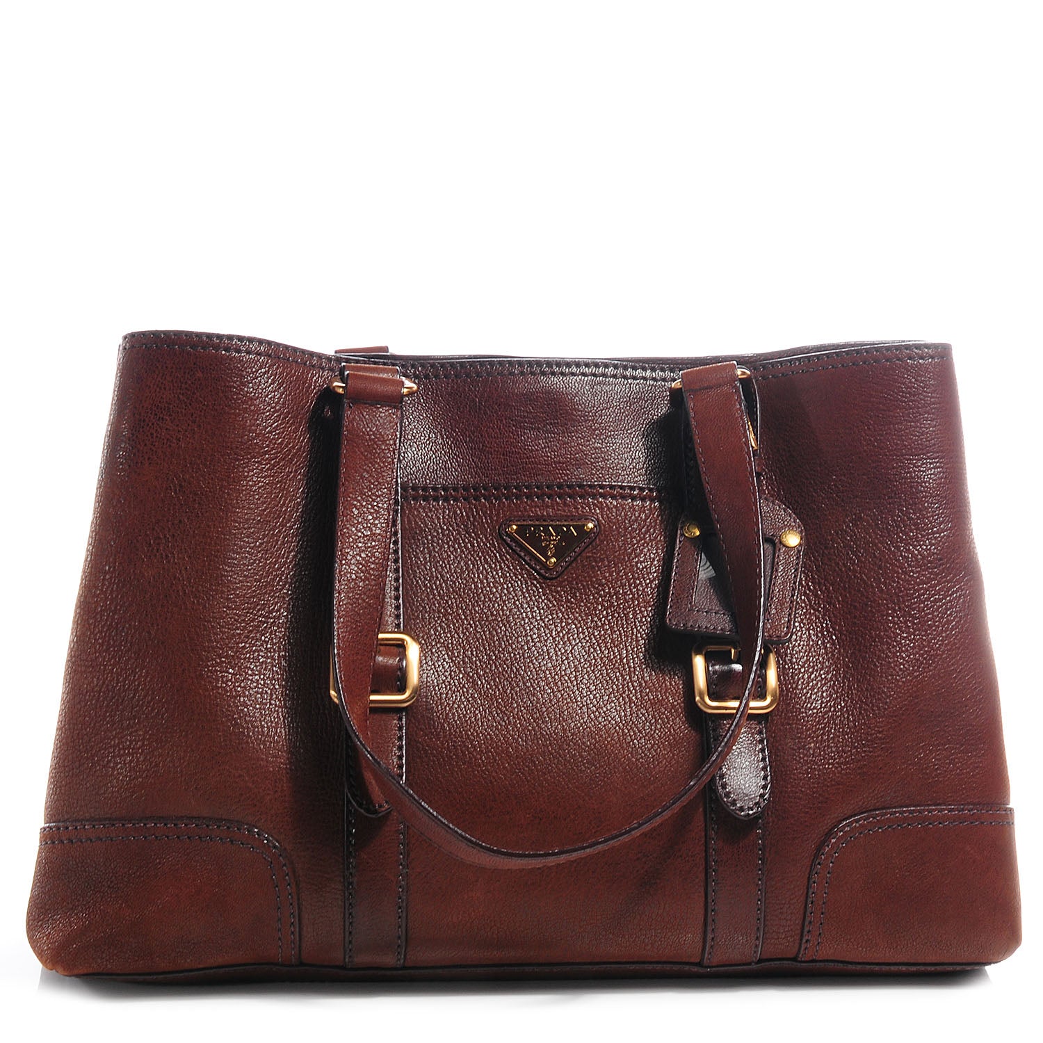 Prada Antique Leather Buckle Tote Bruciato 1 of 7