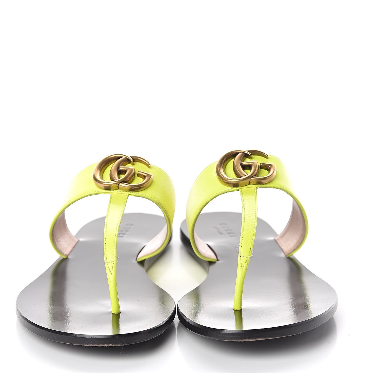 Calfskin GG Marmont Thong Sandals 39 Yellow Fluo