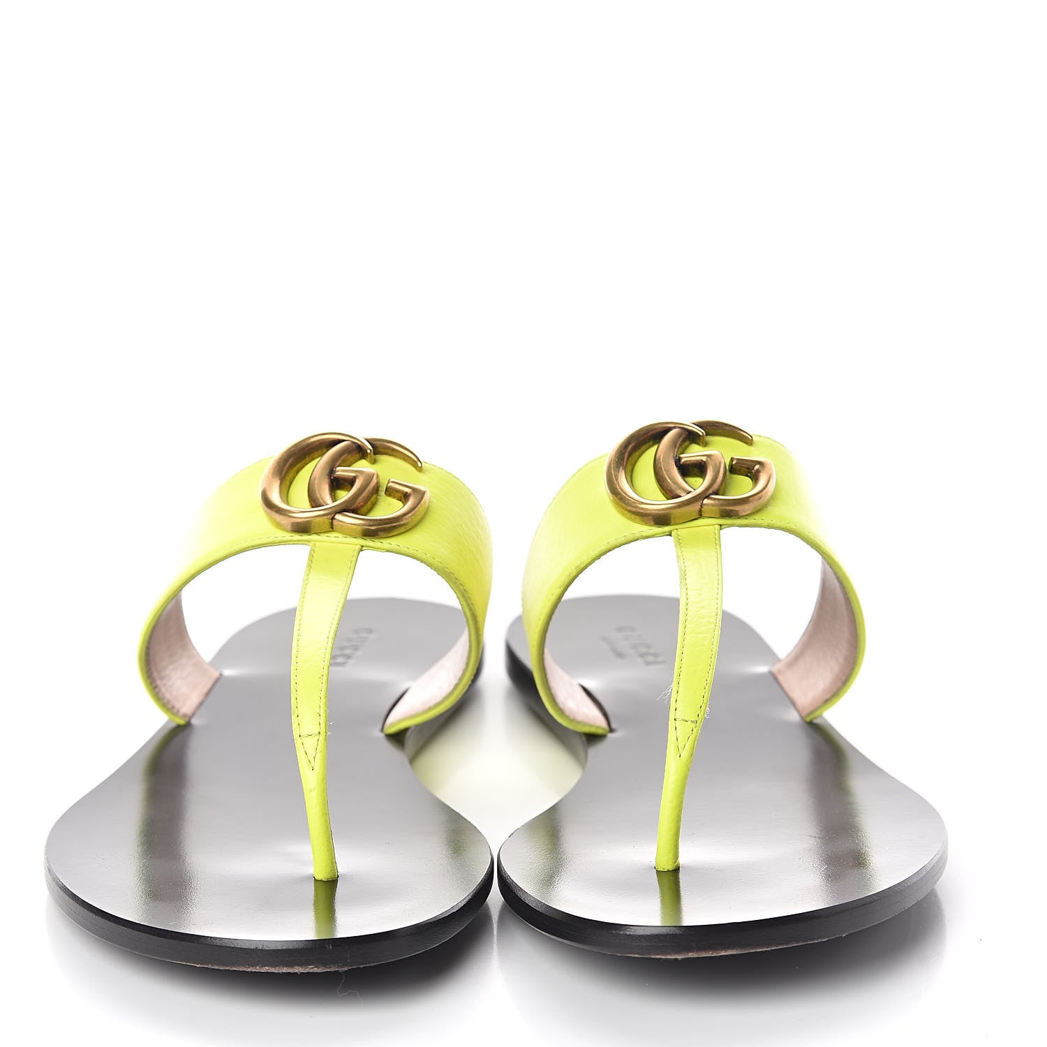 Gucci Calfskin GG Marmont Thong Sandals 39 Yellow Fluo 2 of 10