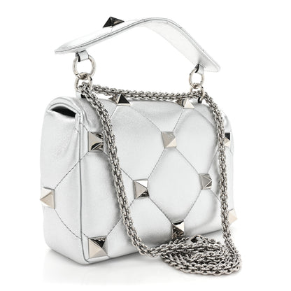 Valentino Garavani Nappa Medium Roman Stud Shoulder Bag Silver 3 of 8