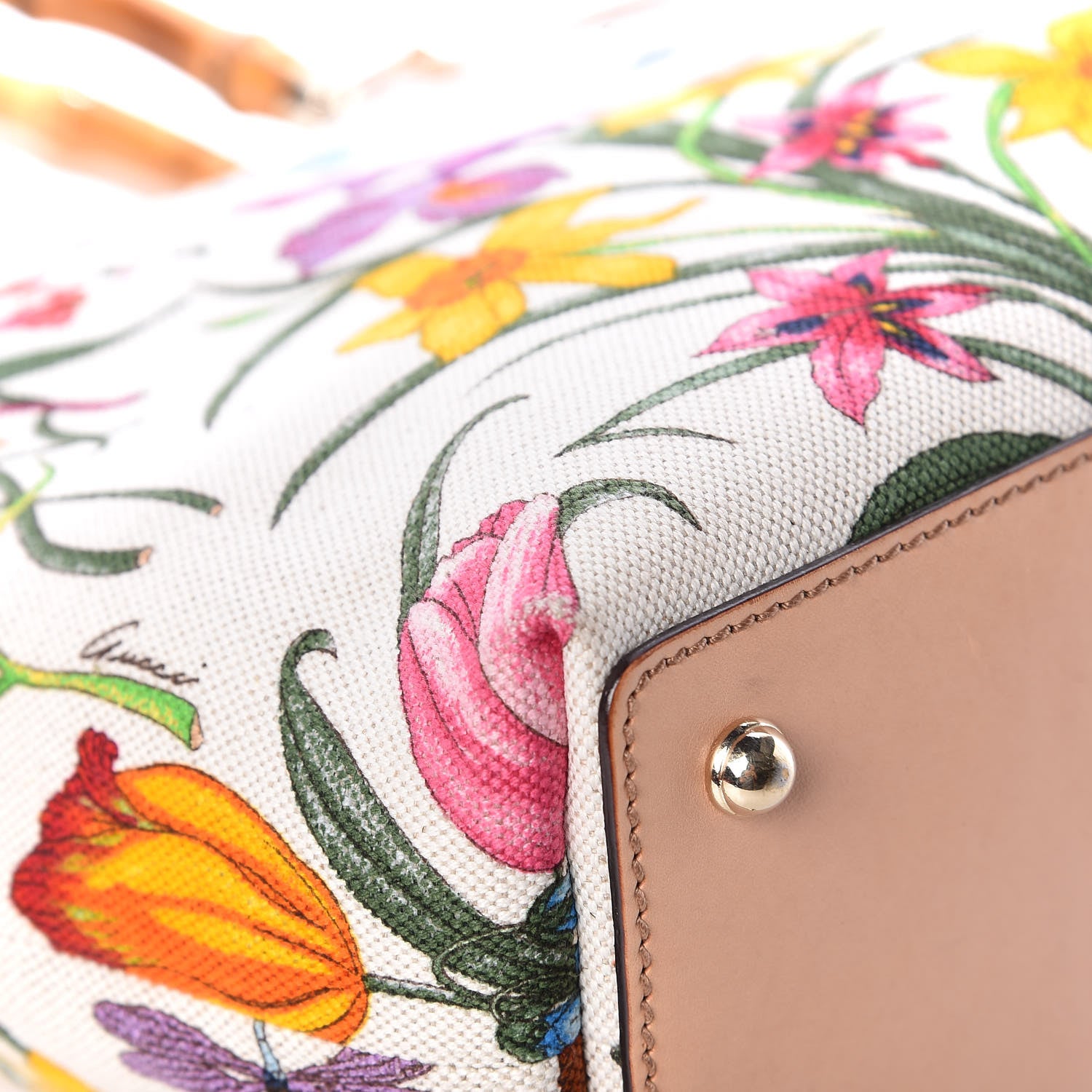 Gucci Canvas Floral Flora Bamboo Handle Bag White 16 of 19