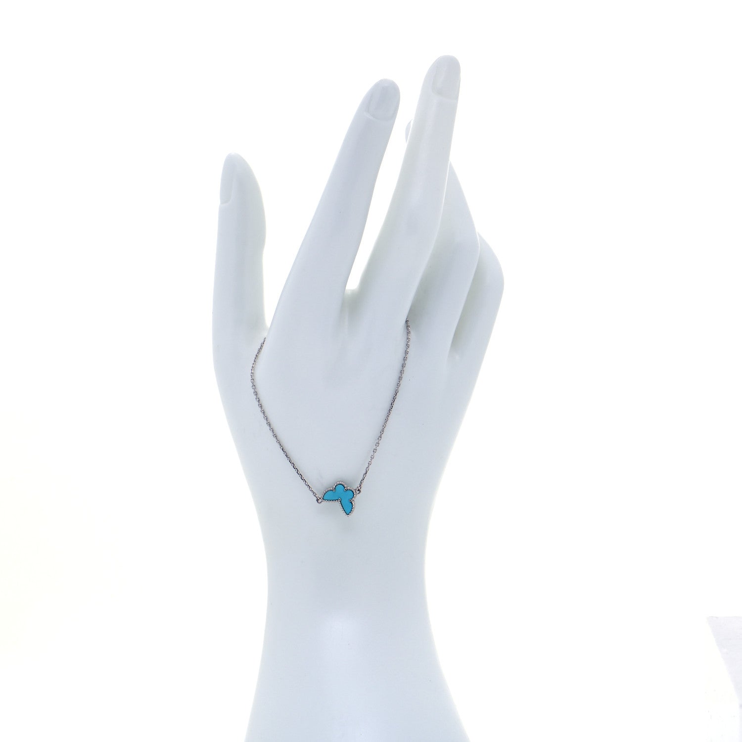 Van Cleef & Arpels 18K White Gold Turquoise Sweet Alhambra Butterfly Bracelet 2 of 8