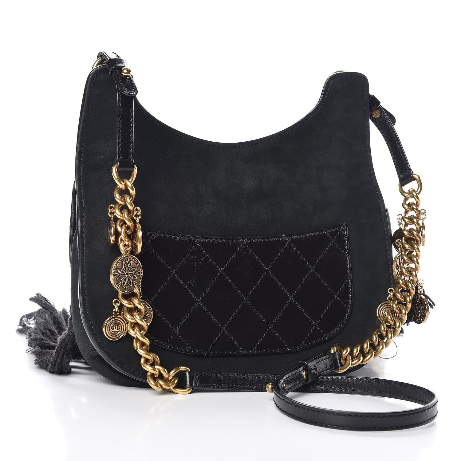 Chanel Crochet Iridescent Calfskin Quilted Fringe Messenger Black 3 of 7