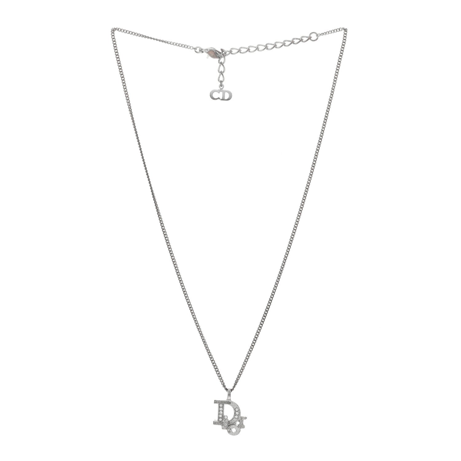 Christian Dior Crystal Logo Necklace Silver 2 of 3