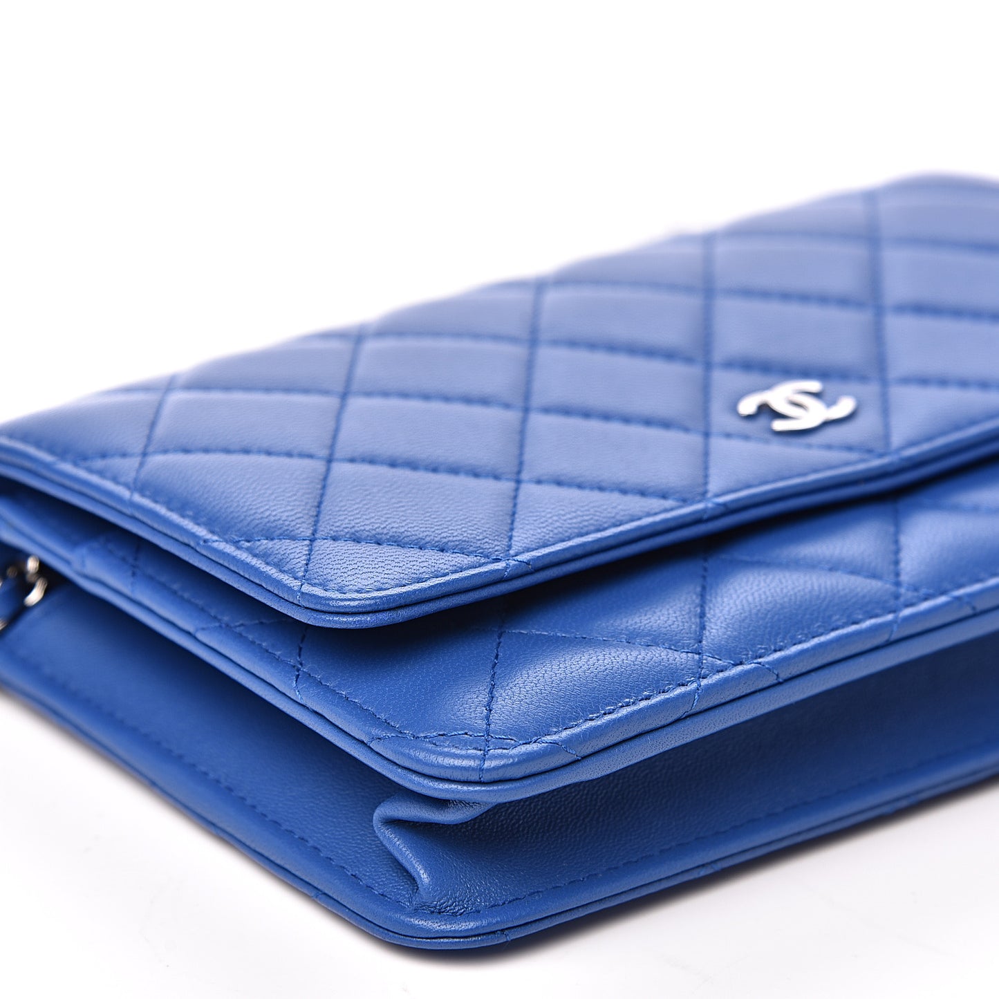 Lambskin Quilted Wallet On Chain WOC Blue