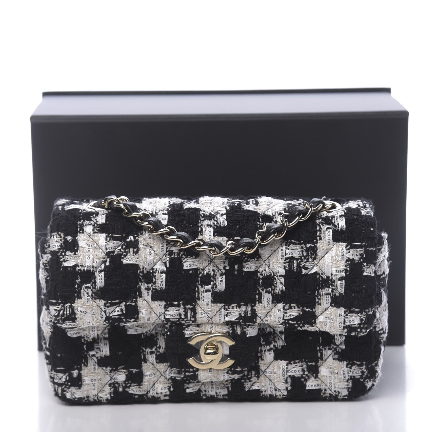 Chanel Tweed Quilted Mini Rectangular Flap Black Ecru White 11 of 11