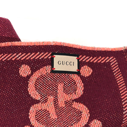Gucci Wool Lame Jacquard Monogram Jumbo GG Lady Nest Lux Scarf Salmon Bordeaux 3 of 3