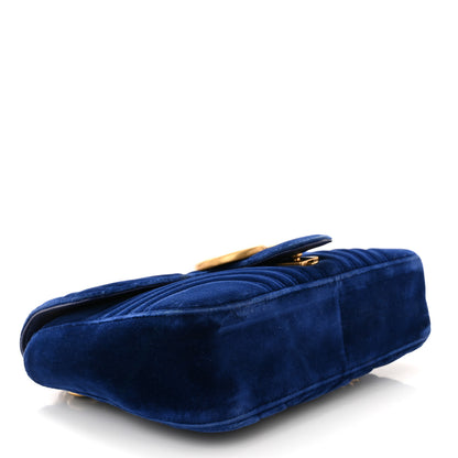 Gucci Velvet Matelasse Mini GG Marmont Shoulder Bag Cobalt Blue 4 of 14