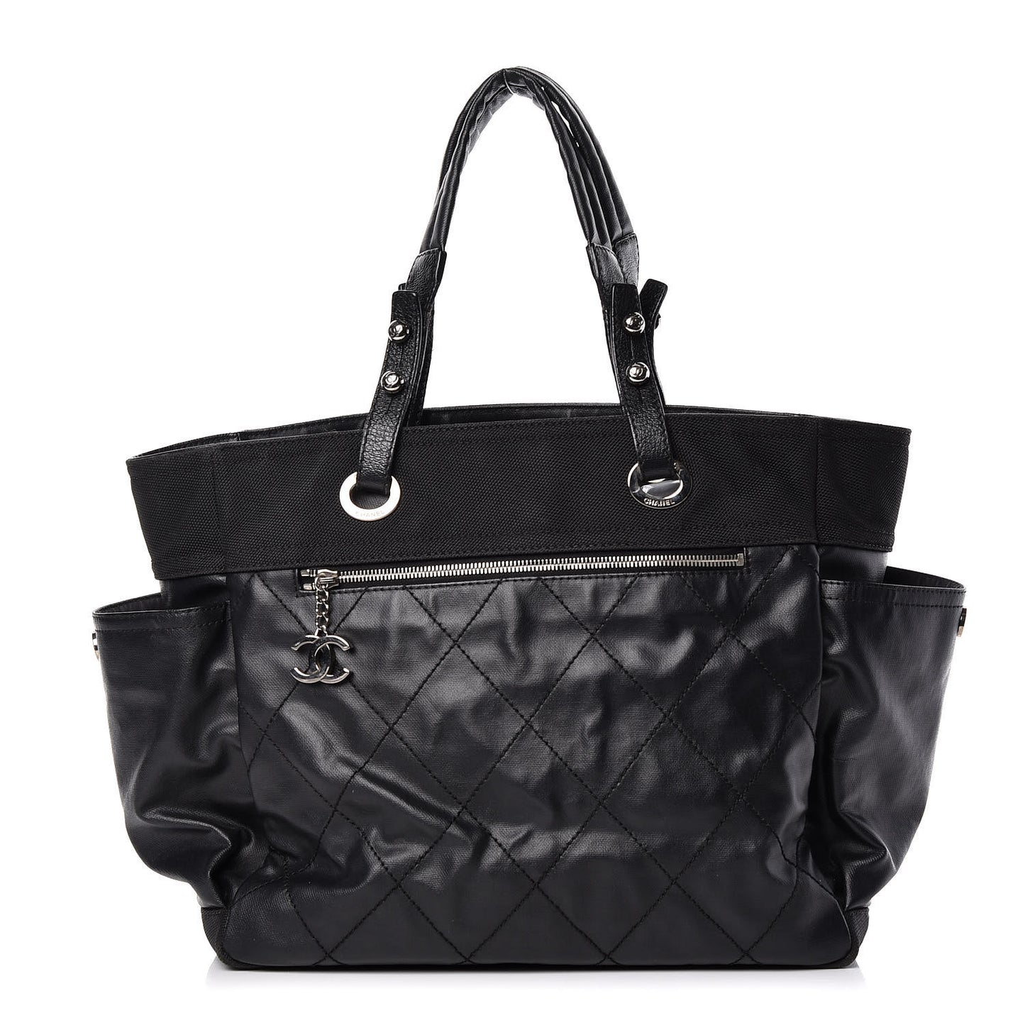 Coated Canvas Large Paris Biarritz Tote Black