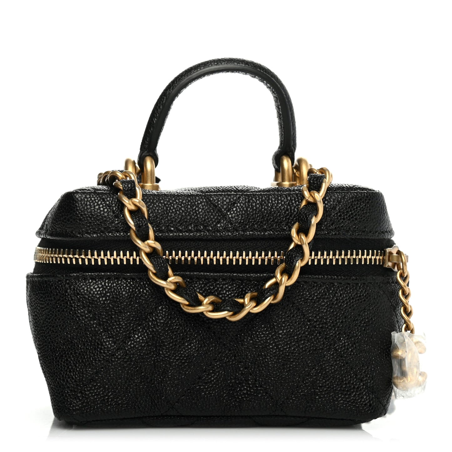 Caviar Quilted Mini Top Handle Vanity With Chain Black