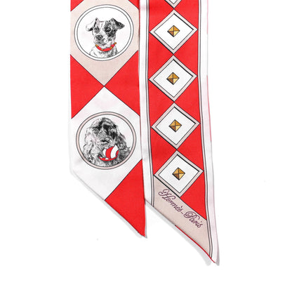 Hermes Silk Colliers Et Chiens Twilly Rouge White Mastic 5 of 5