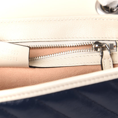 Gucci Vintage Effect Calfskin Matelasse Diagonal Small Torchon GG Marmont Shoulder Bag Blue Agata Mystic White 10 of 11
