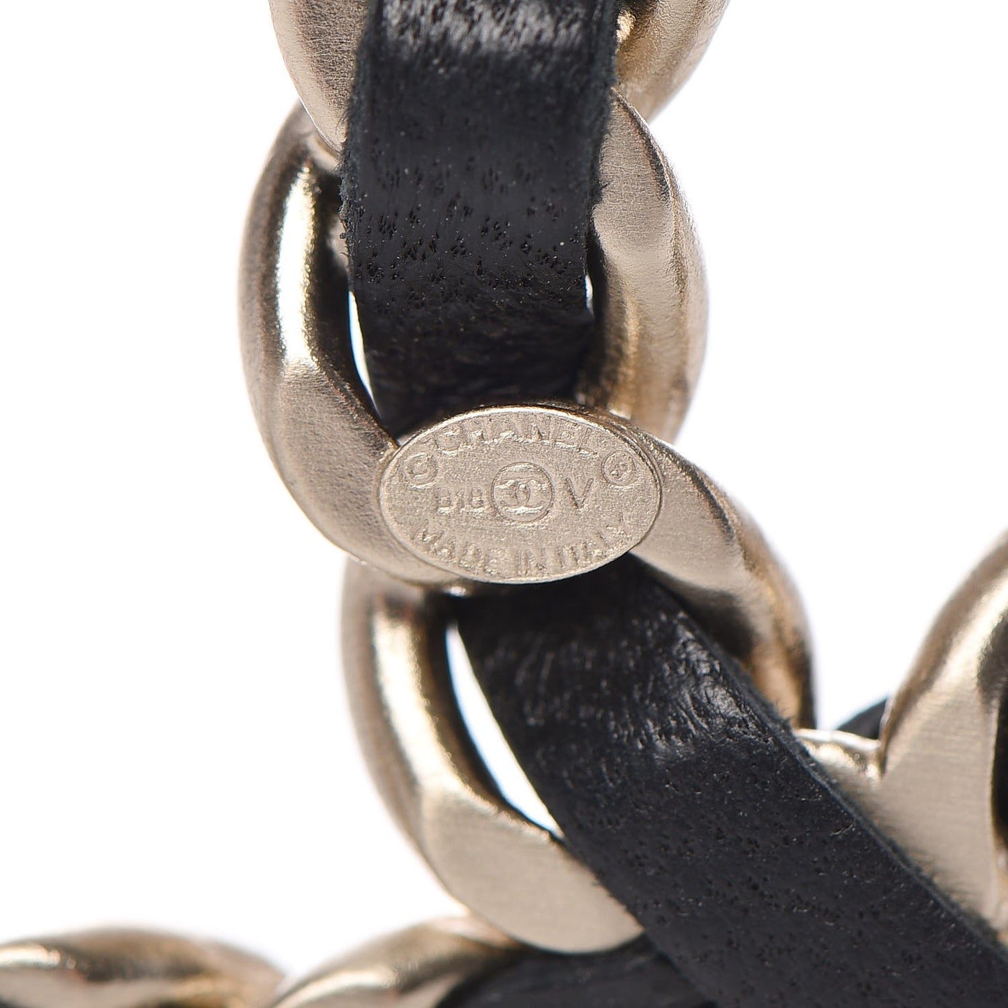 Lambskin Chain CC Brooch Black Gold