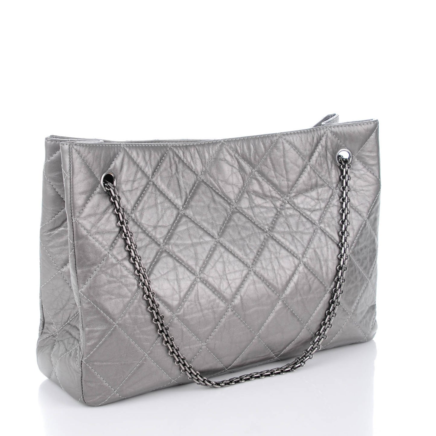 Aged Calfskin Quilted Reissue 2.55 Tote Dark Silver