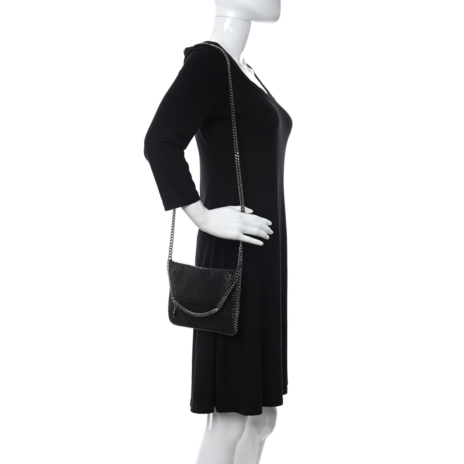 Stella McCartney Snakeskin Effect Tiny Falabella Fold Over Tote Black 2 of 9