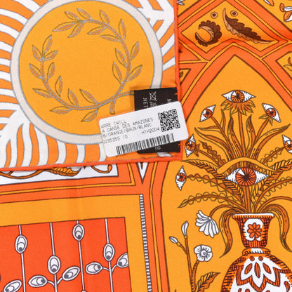 Hermes Silk La Danse Des Amazones Scarf 90 Orange Brun White 11 of 12