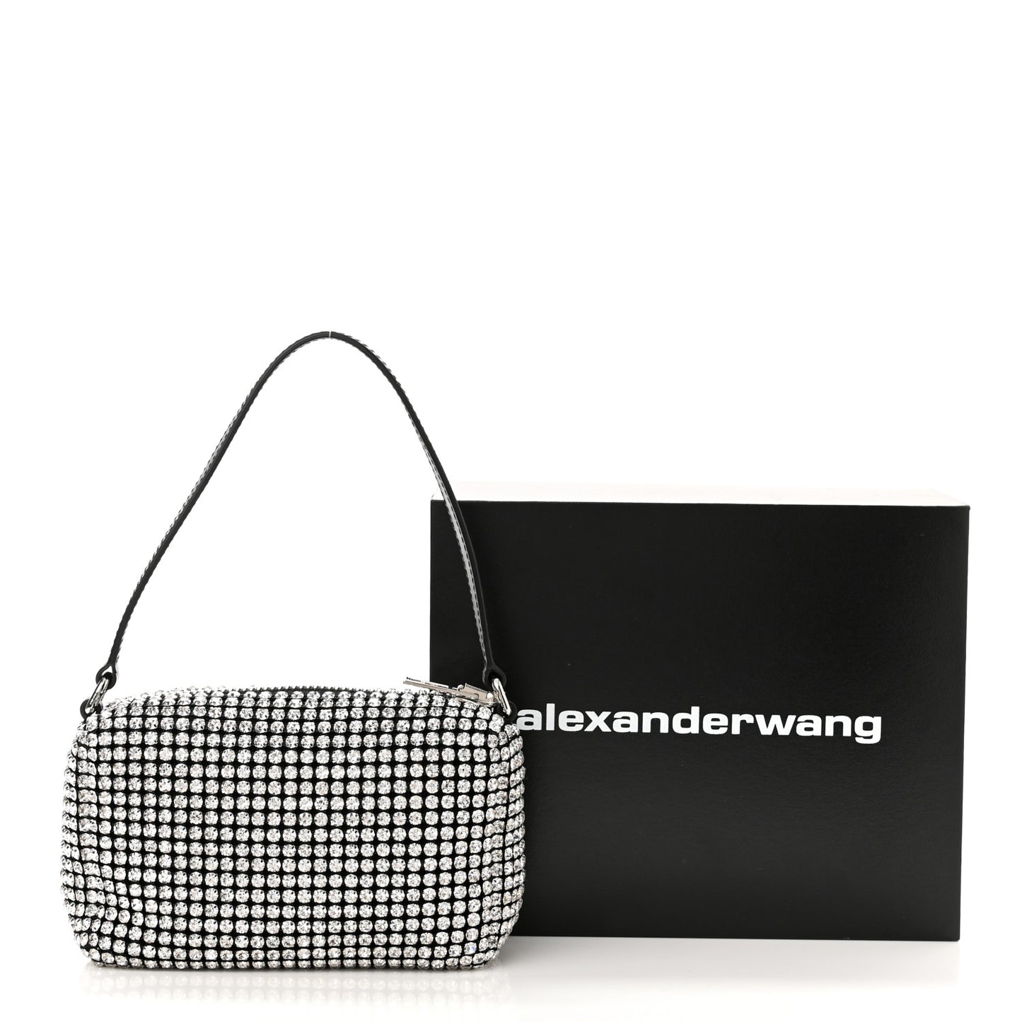 Mesh Crystal Rhinestone Mini Heiress Pouch Black Silver