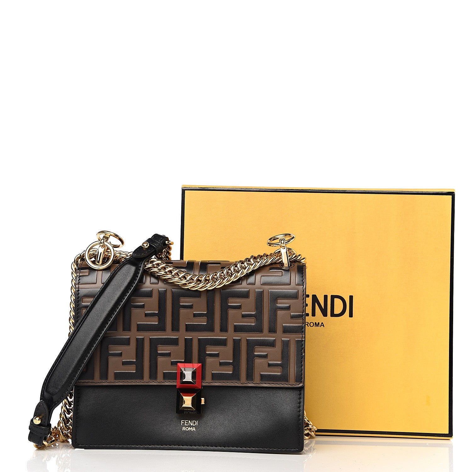Fendi Vitello Liberty Bi-Color FF 1974 Embossed Small Kan I Shoulder Bag Black Maya 12 of 12