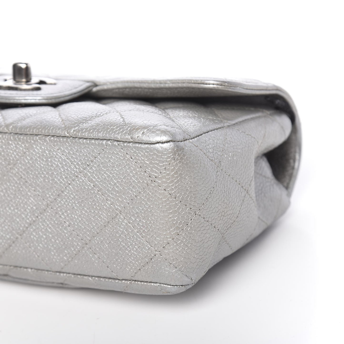 Metallic Caviar Quilted Mini Rectangular Flap Silver